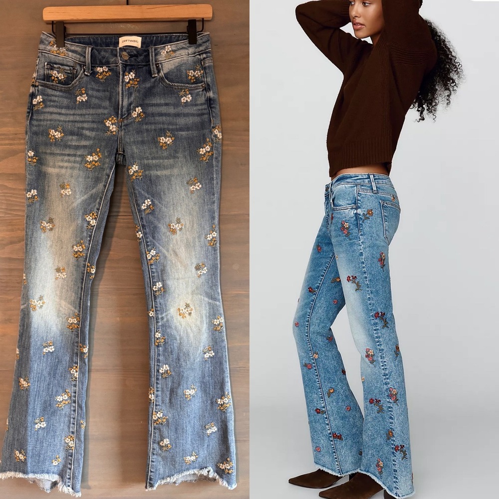 Driftwood Eva Low-Rise Bootcut Jeans Prairie Petals Floral Embroidered 26x33